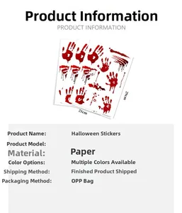 Detail of Halloween bloody handprint stickers showing dimensions 21x29cm for spooky decor