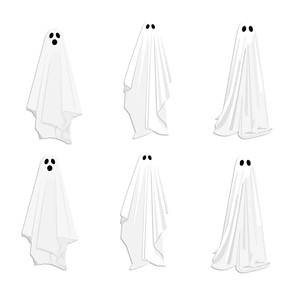Halloween scary white ghost wall stickers 6-piece set with fabric texture for home decor