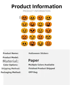Macro view of assorted Halloween pumpkin face stickers with size measurements in detail