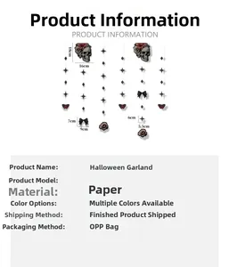 Detailed size specifications for a 6pc paper Halloween skeleton garland party set