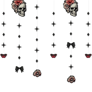 Halloween 6pc skull garland set with red roses and gothic butterfly party decorations