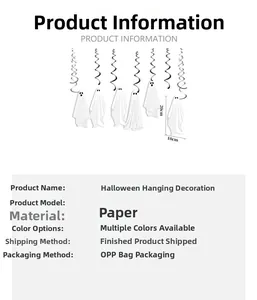 Macro-opname van witte papieren spookhangers en zwarte spiraallinten voor Halloween-decoratie