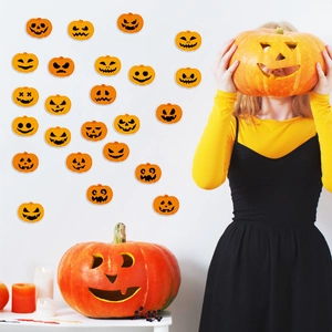Set of funny pumpkin face stickers for Halloween party window and home decoration