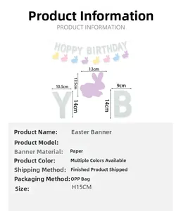 Detailed dimensions of Hoppy Birthday Easter bunting with colorful paper bunnies