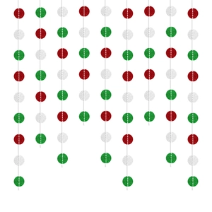 Christmas glitter paper circle garland hanging decoration in red, green, and silver