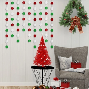 Christmas red green and white glitter round disc garlands for holiday party wall decoration