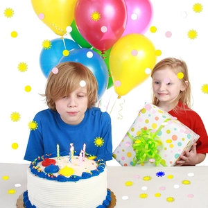 Colorful sun and round confetti set for birthday party and kids room festive decoration