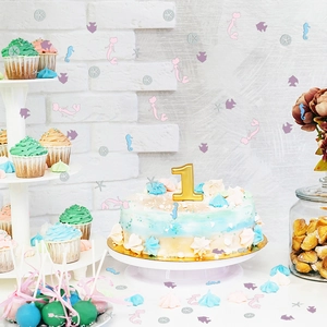 Mermaid theme party confetti set with colorful sea creatures for table decoration