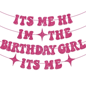 Rosa Glitzer Birthday Girl Banner mit Sternen für Partyhintergrunddekoration