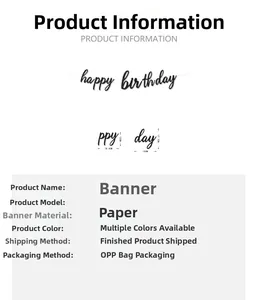 Detailed view of happy birthday paper banner with sizing and packaging specifications