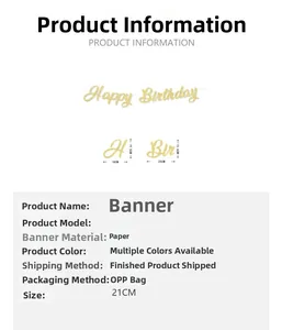 Dimensions détaillées et guide des tailles pour guirlande Happy Birthday dorée à paillettes