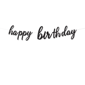 Sparkling black glitter Happy Birthday banner with fine string for party wall decoration