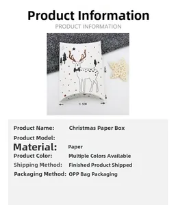 Detailed view of white Christmas pillow box with reindeer patterns and 14x9.5cm dimensions