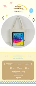 Größentabelle für Nylon-Tragetasche mit Maßen 35x15x33cm und Produktdetails auf einen Blick