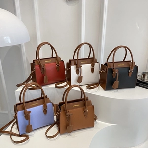 Sac Bandoulière Femme en Cuir PU Texture Litchi Sac à Main Bloc de Couleur Avec Poignée pour Bureau Quotidien Style Rue