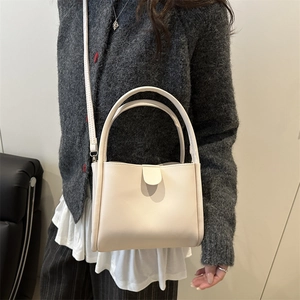 Retro cream white PU leather square handbag with top handles and adjustable strap