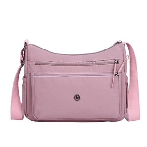 Borsa a tracolla rosa in nylon con tasche multiple e spallina ampia regolabile