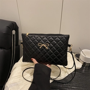 Women Quilted Crossbody Bag With Golden Bowknot PU Leather Lingge Shoulder Bag Small Square Messenger Bag Fashion Handbag