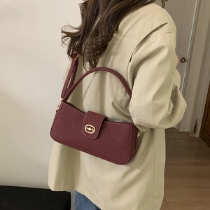 Vintage Minimalistische Damen PU Leder Baguette Tasche Mit Goldener Trensenschnalle Verstellbarem Riemen Schulter Umhängetasche