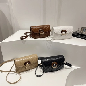 Quilted diamond lattice flap crossbody bags in brown, white, beige, and black colors