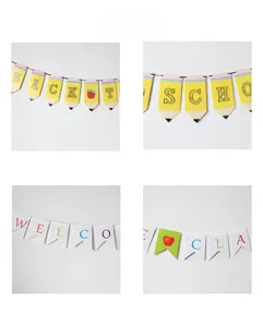 Detail der Schulanfangsbanner mit Bleistiftformen und bunten Welcome Class Buchstaben
