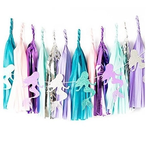 Banderole de Fête Thème Sirène en Papier Pailleté Avec Guirlande de Coquillages Hippocampes Étoiles de Mer Décoration