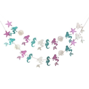 Guirlande thème sirène scintillante avec étoiles de mer et coquillages décoratifs