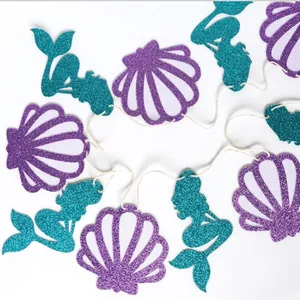 Guirlandes de bannières sirène et coquillage à paillettes pour fête et décoration