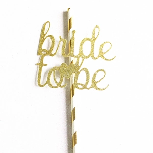 Décoration de gâteau Bride to Be dorée et pailletée avec support en papier rayé élégant