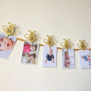 Festone Portafoto Primo Compleanno Ape Glitterata Banner Foto Pietre Miliari Mensili Bimbo Decorazioni Festa Tema Ape