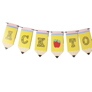 Schulanfang-Banner in Bleistiftform mit bunten Buchstaben für die Klassenzimmerdekoration