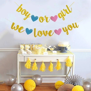 Bannière Gender Reveal à Paillettes Or Boy Or Girl We Love You Avec Cœurs Rose Bleu Pour Décoration De Fête Baby Shower