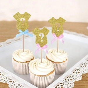 Décoration Gâteau Révélation Sexe Paillettes Or Forme Body Bébé Pics Cupcakes Avec Noeuds Ruban Rose Bleu Décoration Baby Shower
