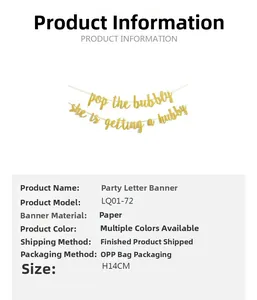 Detail of Pop The Bubbly gold glitter letter banner, 14cm paper alphabet party bunting