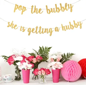 Pop The Bubbly She Is Getting A Hubby Glitter Paper Banner Bachelorette Party Decorations Wedding Bridal Shower Garland