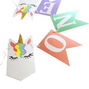 Golden glitter unicorn ONE high chair banner for baby girl first birthday party decor
