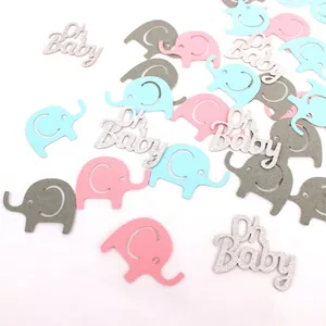 Elephant confetti set with silver Oh Baby glitter cutouts for baby shower table decor