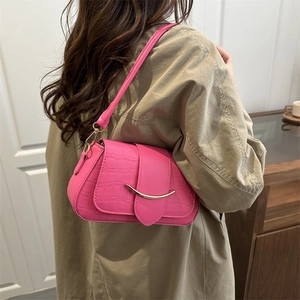 Sac sous le bras pour Femme Style Français Motif Crocodile Sac à Bandoulière en Cuir PU Avec Boucle en Croissant Or