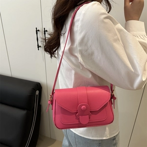 Borsa a tracolla quadrata minimalista in pelle sintetica rosa con cinturino regolabile
