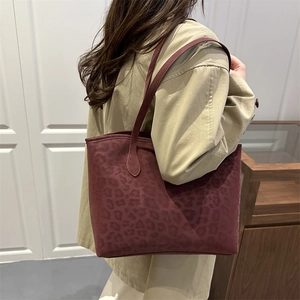 Women's Leopard Print Tote Bag High Capacity Suede Texture Minimalist Shoulder Handbag Casual Fashion Work Travel Bag