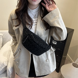 Women Fashion Leopard Print Waist Bag Casual Faux Suede Chest Bag Adjustable Strap Crossbody Pack For Travel Streetwear
