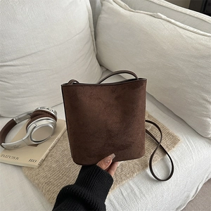 Minimalist dark brown suede hobo bag for women with leather shoulder strap