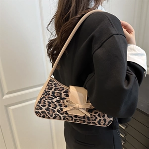 Damen Leopardenmuster Schultertasche Vintage Chic Schleife Unterarmtasche Mode Kunstleder Baguette Handtasche Für Damen Alltag Party