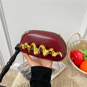 Borsa Da Sera Rigida Donna Con Decoro In Metallo Ondulato In Ecopelle Con Tracolla A Catena Dorata Borsa Per Feste Vintage