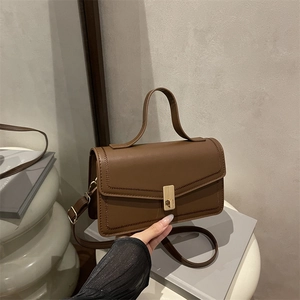 Women Retro PU Leather Square Shoulder Bag Minimalist Crossbody Bag With Gold Lock Top Handle Handbag Urban Daily Carryall