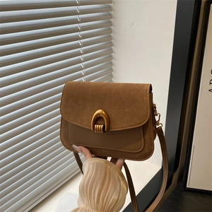 Retro Women PU Leather Patchwork Shoulder Bag With Gold Horseshoe Buckle Vintage Crossbody Small Square Bag For Daily Work