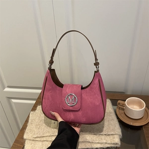 Sac Bandoulière Hobo Vintage Coréen pour Femme en Cuir PU Daim Denim Texture Boucle M Métal Sac à Main Quotidien