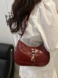 Sac Sous Le Bras Femme Rétro Cuir PU Demi Lune Hobo Sac À Épaule Avec Fermoir Doré Brillant Élégant