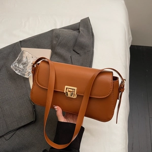 Sac À Épaule Baguette Femmes Cuir PU Boucle Métal Doré Rabat Sac Sous L'Aisselle Rétro Minimaliste Style Commuter Élégant