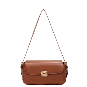 Borsa a spalla minimalista marrone in similpelle con fibbia dorata e tracolla lunga